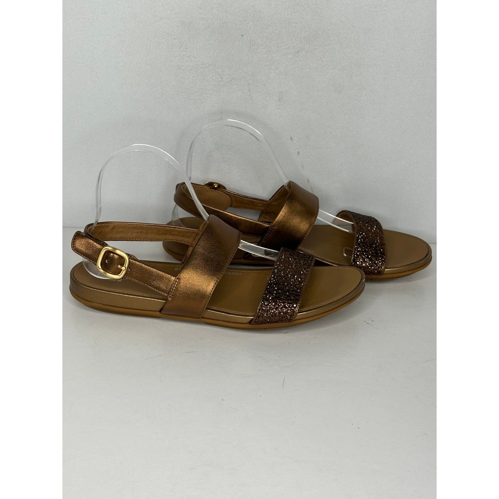 FitFlop H-Bar Bronze Metallic Crystal Back-Strap Sandals Boho Chic Womens 9